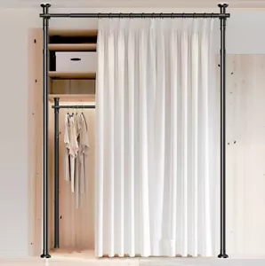 Separador de ambientes negro estructura parabrisas barra de cortina, flexible ajustable 1,1-3M - Imagen 1 de 7