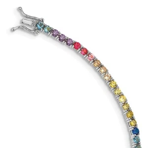 Sterling Silver 3mm Colorful Cubic Zirconia Tennis Bracelet 7" for Women 10.02gm - Picture 1 of 3