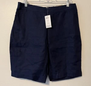 Chicos Women’s Saba Shorts Medium 10 100% Linen Beachy Bermuda Navy Boho NWT - Picture 1 of 9