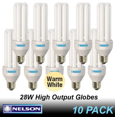 10 x 28W High Output CFL Light Globes Bulbs Lamps 3000K Warm White Screw E27 - Image 1 of 4