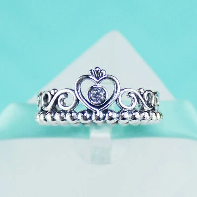 SALE 925 Sterling Silver Princess Crown Heart Women Girl Ring Cubic Zirconia cz  - Image 1 of 4