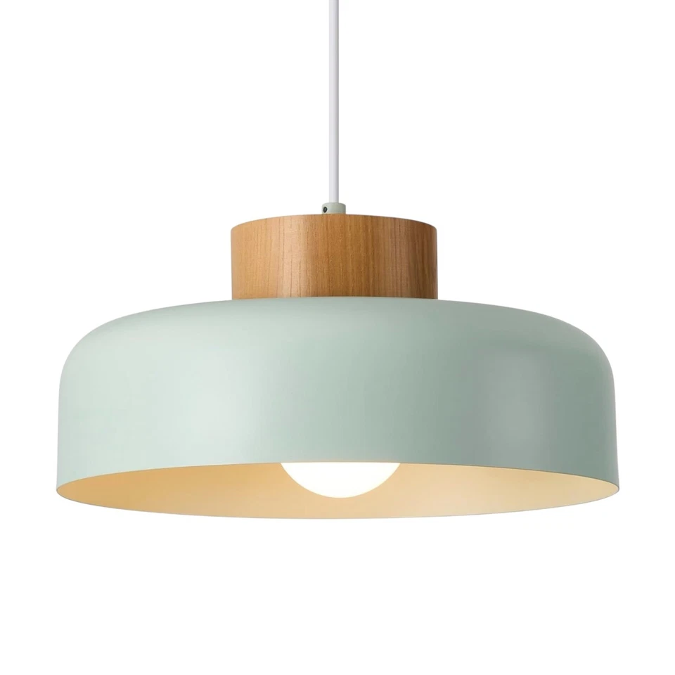 全新 Anthropologie 复古绿色金属悬挂木质复古吊坠灯具 — 第 1/4 张图片