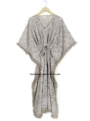 Anokhi Indian Cotton Kaftan Hand Block Print Caftan Beach Wear Night Maxi Gown - Image 1 of 3