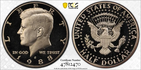 1988 S 50C KENNEDY HALF DOLLAR PCGS PR69DCAM Protected by Gold Shield & TrueView Cover