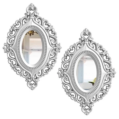 Juego de 2 espejos de pared ovalados tallados en madera barrocos relieve 3D rústicos decoración del hogar pequeños... Foto 1 de 4