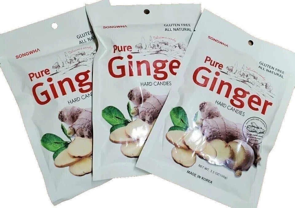Pure Ginger Hard Candy Bundle of 3 Bags 3.5 Oz Each Made in Korea