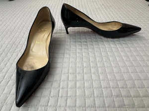 Christian Louboutin Black Patent Leather Pointed Toe 1.75” Heel Pumps Size 37.5 - Picture 1 of 11