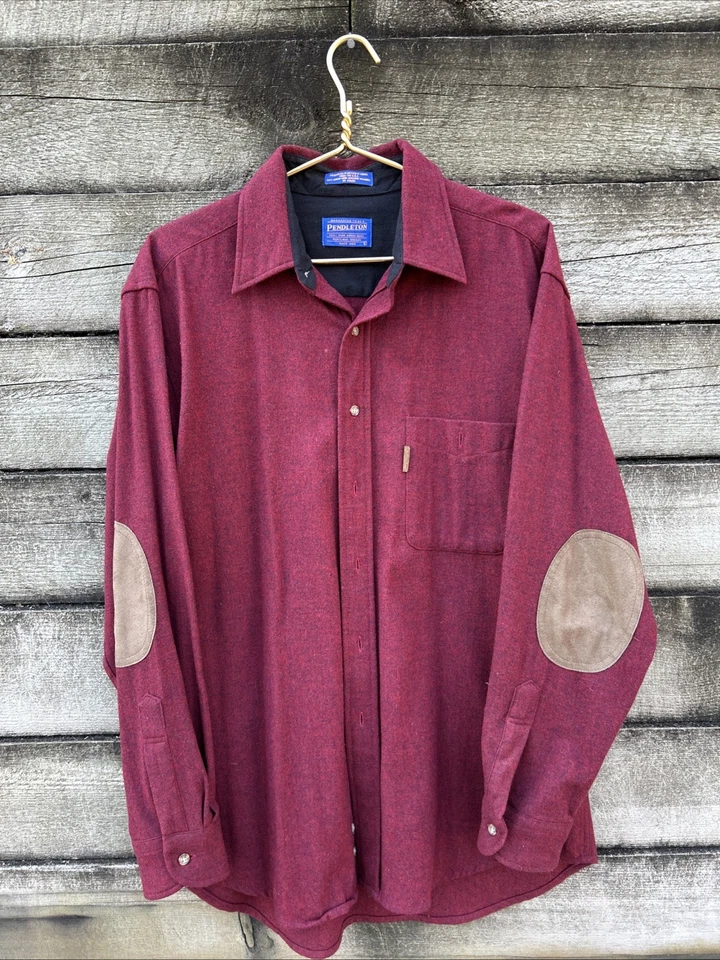 Vintage 60’s Pendleton Shirt Red Virgin Wool Leather Elbow Patches RARE EUC M LG - Image 1 of 4