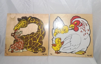 2 quebra-cabeças de madeira vintage ROLF animal infantil 11 x 11 feitos na Holanda - Imagem 1 de 4