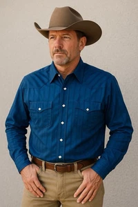 NUEVO CON ETIQUETAS Wrangler Auténtica Camisa Occidental Para Hombre - Azul Perla Camisa A Presión Con Botones - Imagen 1 de 4