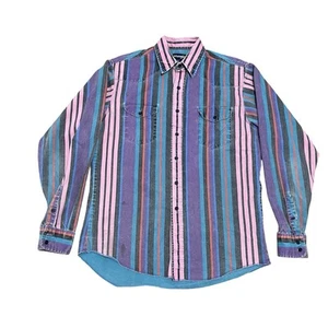 Vtg Wrangler Brushpopper Shirt Large 16 34 Western Cowboy 90s Purple Pink Teal - Picture 1 of 5