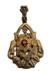 Antique Gold 10k Ornate Pendant Drop Lavaliere Art Nouveau Prong Set Garnet - Picture 1 of 7