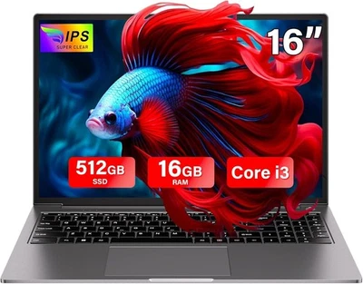 PC Portatile 16" Win 11 Notebook 16GB RAM 512GB SSD I3-1000Ng4 Supporta L'Espans - Immagine 1 di 4