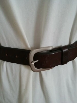 OLD NAVY Brass Unisex Brown Waistband Genuine Leather Belt Wrap Chain Buckle Art - Image 1 of 4