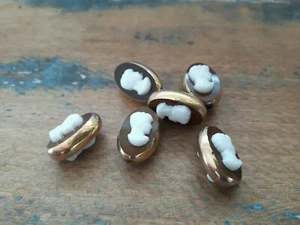 ♥Nr. E44-Seltene alte Glasperlen mit Frauenkopf 6 St. braun Goldrand 18x12 mm ♥ - Picture 1 of 2