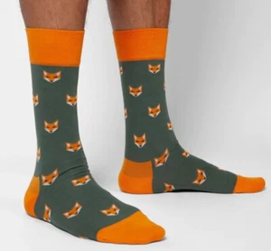 DillySocks, Socken, Fossiled Fox, Fuchs, Bio-Baumwolle khaki orange weiß schwarz - Bild 1 von 2