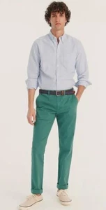 NUEVO CON ETIQUETAS J. Pantalón Chino CREW 770 Ajuste Recto Elástico Lamppost Verde 35 x 32 - $98 NUEVO - Imagen 1 de 5
