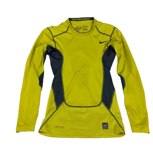 NIKE PRO COMBAT Mens Small DRI-FIT Yellow Long Sleeve Compression Shirt - Picture 1 of 5