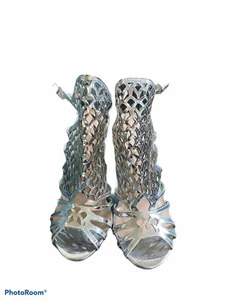 Silver Qupid Heeled Strap Sandal Booties New 6.5 Sz - Picture 1 of 6