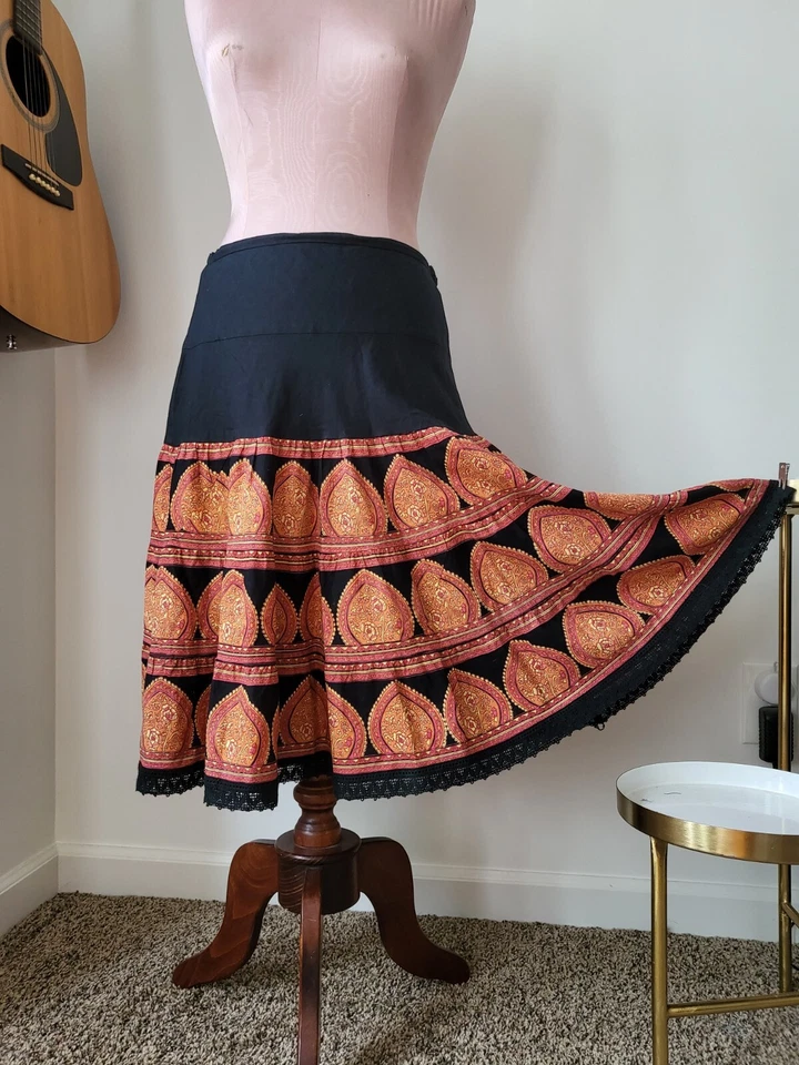 Saia camponesa em camadas prato azul PS algodão paisley - Imagem 1 de 4