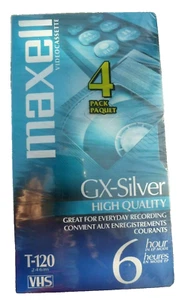 Maxell VHS Blank Video Tapes GX Silver T-120 High Quality 6 Hrs New Lot of 4 - Imagen 1 de 10