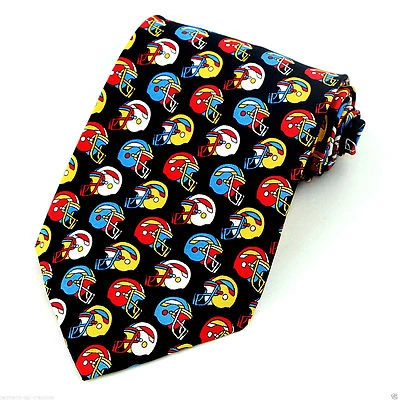 Football Helmets Men's Necktie Coach Team Sports Player Gift Black Neck Tie  - Image 1 of 2