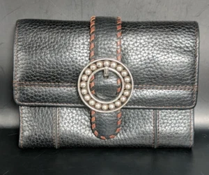 VINTAGE EINZIGARTIGE BRIGHTON LEDER GELDBÖRSE SCHWARZ UND DUNKELBRAUN - Bild 1 von 11