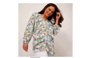 QVC Ruth Langsford bedruckte 3/4-Ärmel Tunika Bluse Größe 10 Paisley weiß bunt - Bild 1 von 5