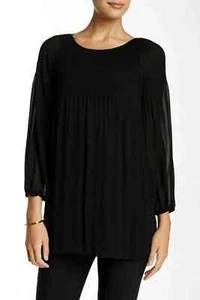 MAX STUDIO Top Size M Medium Black Accordion Pleat LS Peasant Blouse w/Lining - Picture 1 of 8