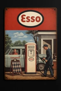 Vintage Esso Metallschild – Retro Tankstelle 1950er – Garagen- oder... - Bild 1 von 6