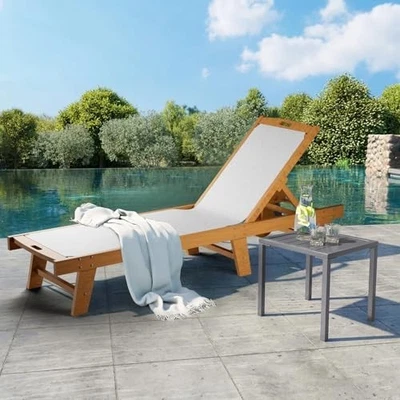 Chaise Lounge de madera para patio silla de playa respaldo ajustable para jardín junto a la piscina césped Foto 1 de 4