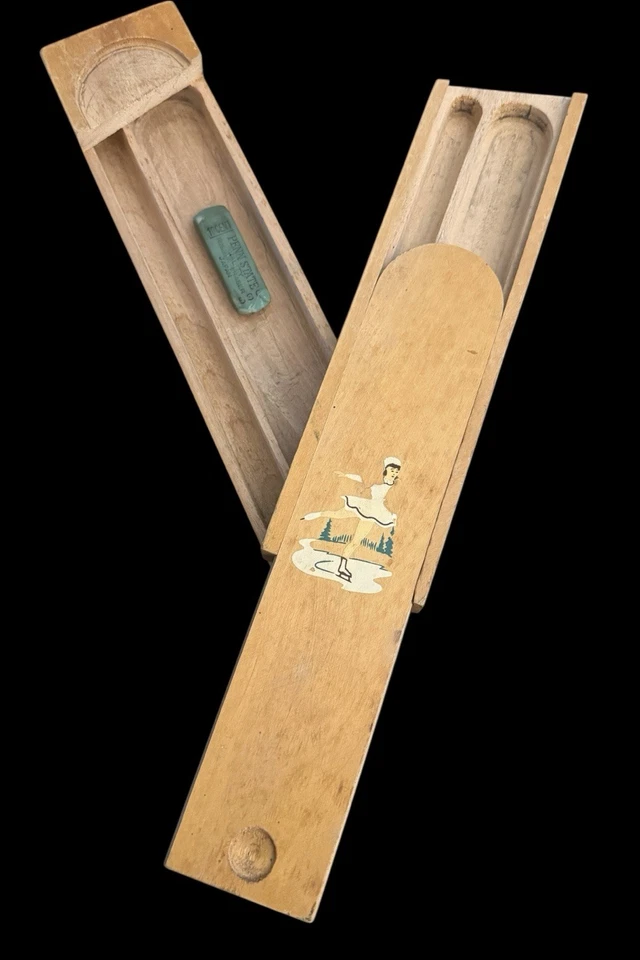 Antiguo estuche de lápices escolar de madera de los años 30 con compartimentos deslizables Foto 1 de 4