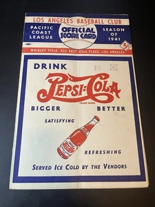 Pacific Coast League PCL Los Angeles Baseball Club 1941 Score Card Pepsi Cola AD - Foto 1 di 5
