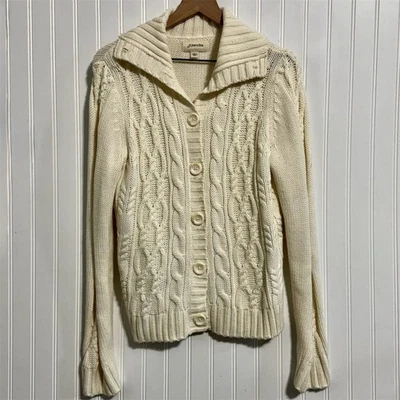 St. John's Bay кремовый кабель вязаный кардиган свитер L Rory Gilmore Y2K Cottagecore - Изображение 1 из 4
