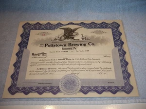 pottstown brewing company  - Stock Certificate - POTTSTOWN PA. never issued - Picture 1 of 2