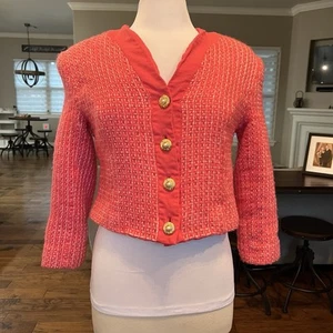 VTG Doncaster Women's Pink Tweed Wool Crop Blazer Jacket Size 14 Shrunk fits M L - Picture 1 of 14