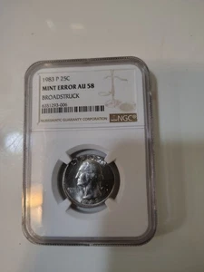 1983 P 25C Mint Error AU58 Broadstruck - Picture 1 of 2