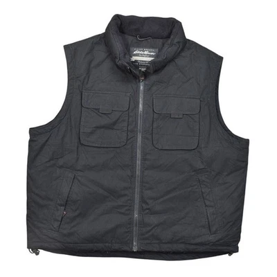 Chaleco acolchado negro Eddie Bauer 2XL mezcla de algodón usado plumón de ganso aislado Foto 1 de 4