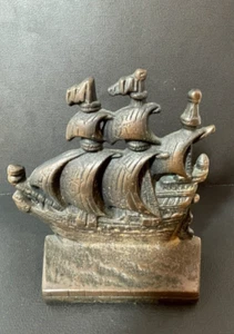 Antique Cast Iron Door Stop Pirate Ship Spanish Galleon Sail Boat or Bookend - Picture 1 of 9
