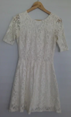 Vestido Alya Blanco Floral Encaje Manga Corta Forrado Talla S Foto 1 de 4