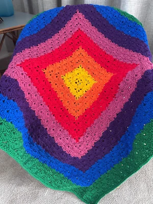 "RAINBOW" Handmade Crochet Baby Blanket Car, Cot, Floor, Pram Gift  " - image 1 of 4