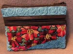 Guatemala Artisan Hand Embroidered BOHO Clutch Purse Cosmetic Makeup Zipper Bag - Picture 1 of 12