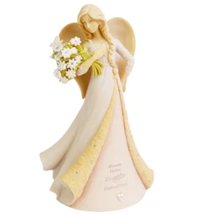 ✤ New FOUNDATIONS Figurine DAUGHTER ANGEL Statue Crystal DAFFODIL Flower Dress - Picture 1 of 2