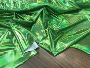 GREEN REFRACTIVE HOLOGRAM VINYL FAUX LEATHER-4 WAY STRETCH DANCE WEAR SPANDEX. - Picture 1 of 1