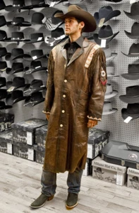 Lange braune traditionelle Westernjacke für Herren indianischer Stil alle Größen - Bild 1 von 4