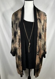 R&M Richards Petite Leaf Print Jacke mit schwarzem angedeutetem T-Shirt Übergröße 16WP Granny Core - Bild 1 von 10