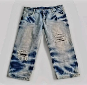 VINTAGE Y2K Low-Rise Capri Jeans Fits 10 S Tie-Dye Embellished Denim Pants EUC - Bild 1 von 9