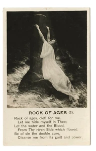 Rock Of Ages (1) Frau am Kreuz Jesus religiöse Kunst Bamforth RPPC Postkarte - Bild 1 von 2