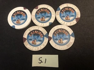 (Lot of 5) EXCALIBUR $1 Casino Chip Las Vegas Nevada Retired Obsolete 5-1 - Picture 1 of 2