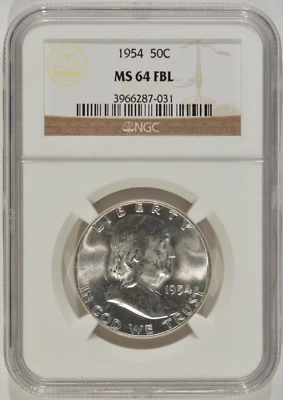 1954 Franklin Silver Half Dollar 50c NGC MS64 FBL 3966287-031 - Image 1 of 4